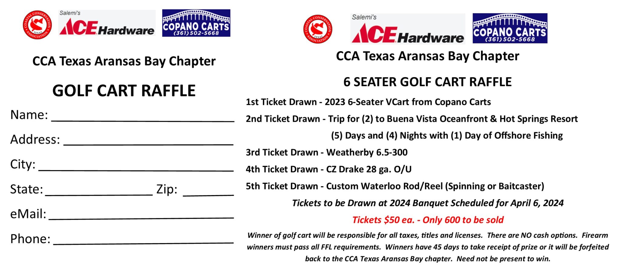 2024 Aransas Bay Golf Cart Raffle CCA Texas